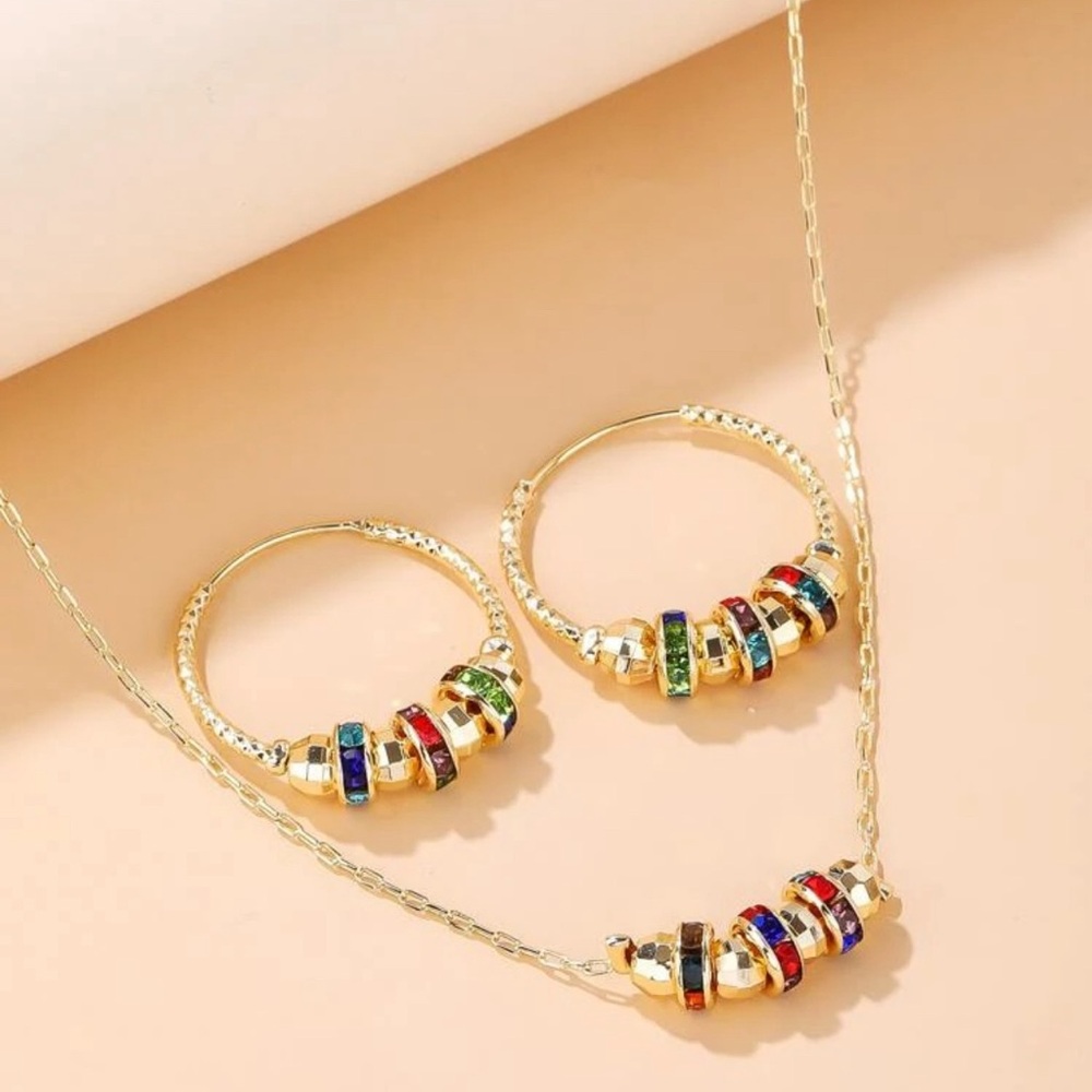 3pcs Rhinestone & Bead Decor Jewelry Set